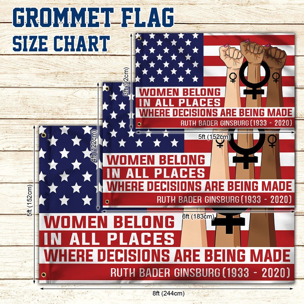 Feminist Women's Rights Flag Women Belong In All Places Where Decisions Are Being Made Grommet Flag MLN314GF - Image 5