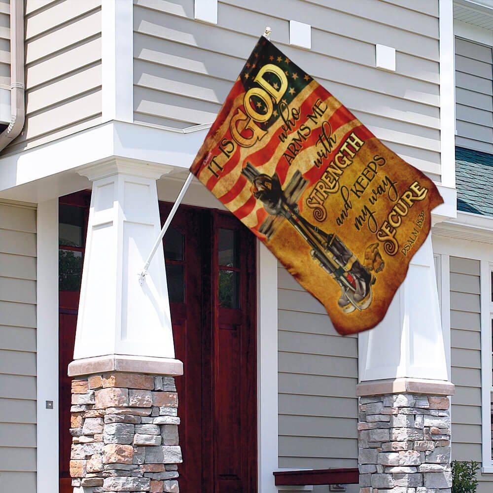Firefighter - It Is God Who Arms Me With Strength And Keeps My Way Secure Flag - Image 4