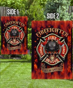 firefighter skull courage rescue honor flag 2062