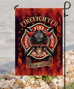 firefighter skull courage rescue honor flag 3024