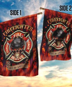 firefighter skull courage rescue honor flag 4101