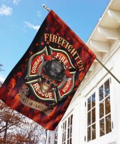 firefighter skull courage rescue honor flag 6143