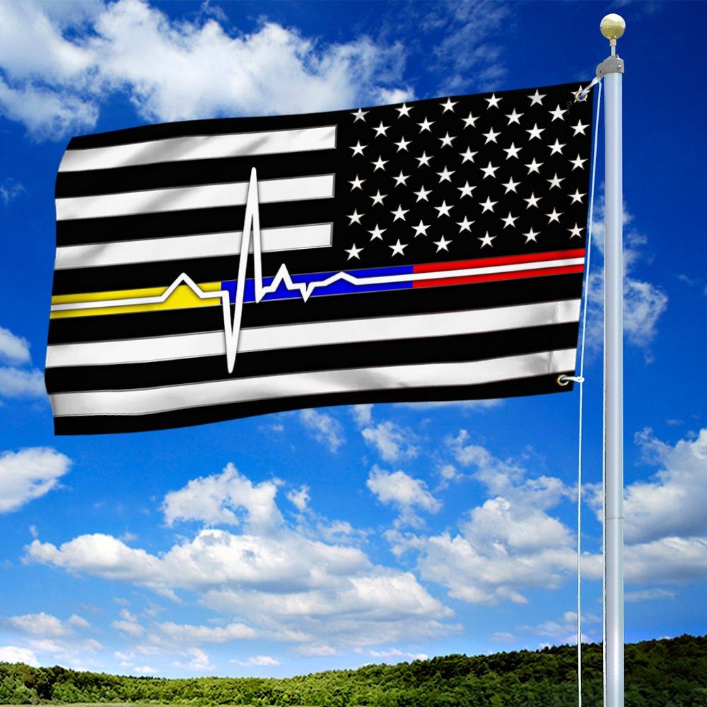 First Responder Thin Red Blue Gold Line Grommet Flag Police Fire and Dispatch TQN258GF - Image 2