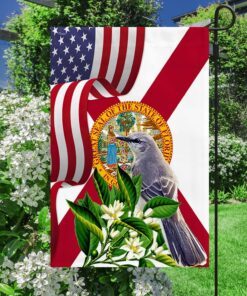 Florida Mockingbird and Orange Blossom Flower Flag MLN1141Fv7