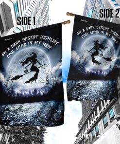 fly witch broom big moon night sky flag 5057