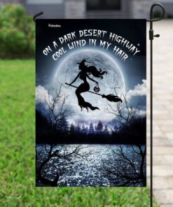 fly witch broom big moon night sky flag 5435