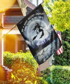 fly witch broom big moon night sky flag 8634