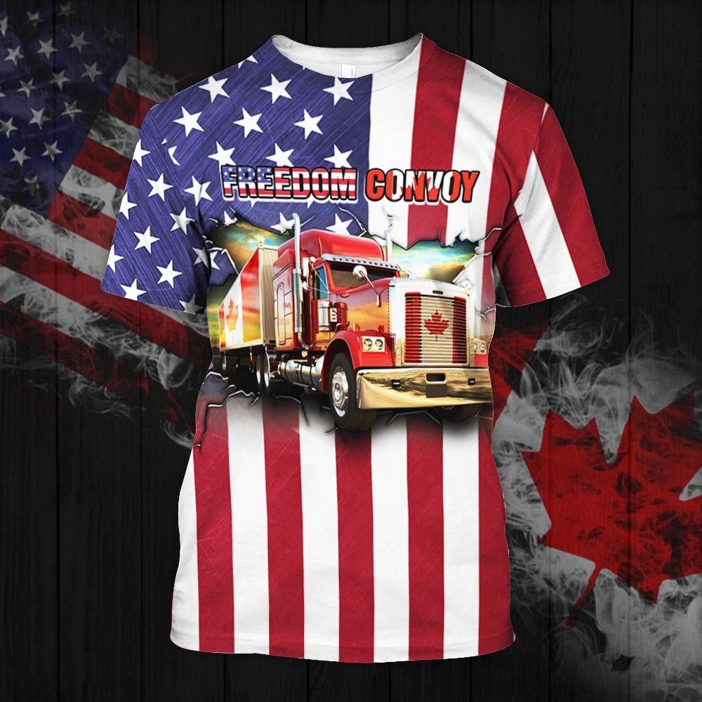 Freedom Convoy 2022. Truckers For Freedom. American Truck3D T-Shirt THH3750TS - Image 2