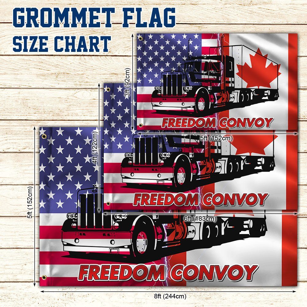 Freedom Convoy 2022 Flag Truckers For Freedom American Canadian Truck All Support For Truckers Grommet Flag TRL1792GF - Image 5