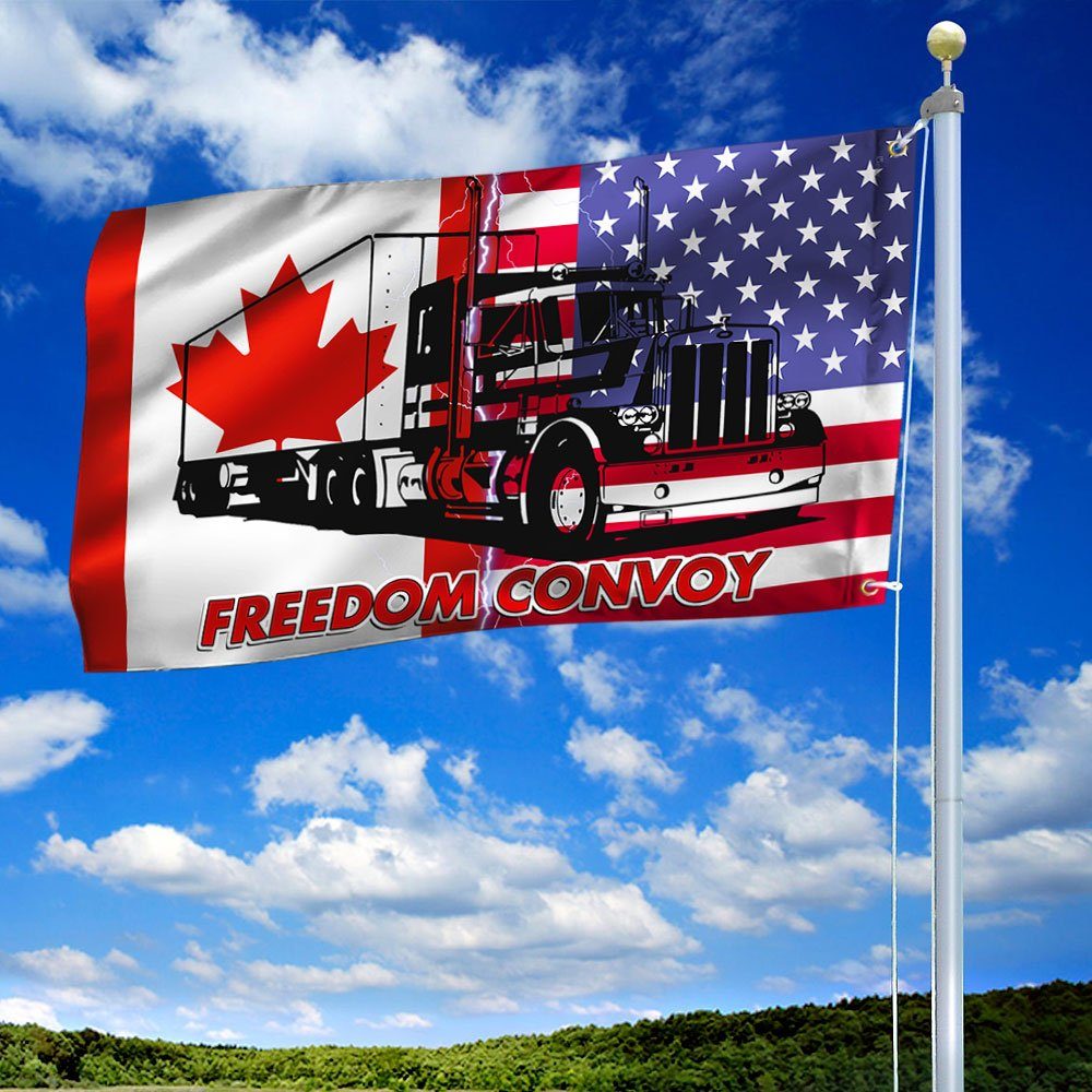 Freedom Convoy 2022 Flag Truckers For Freedom American Canadian Truck All Support For Truckers Grommet Flag TRL1792GF - Image 2
