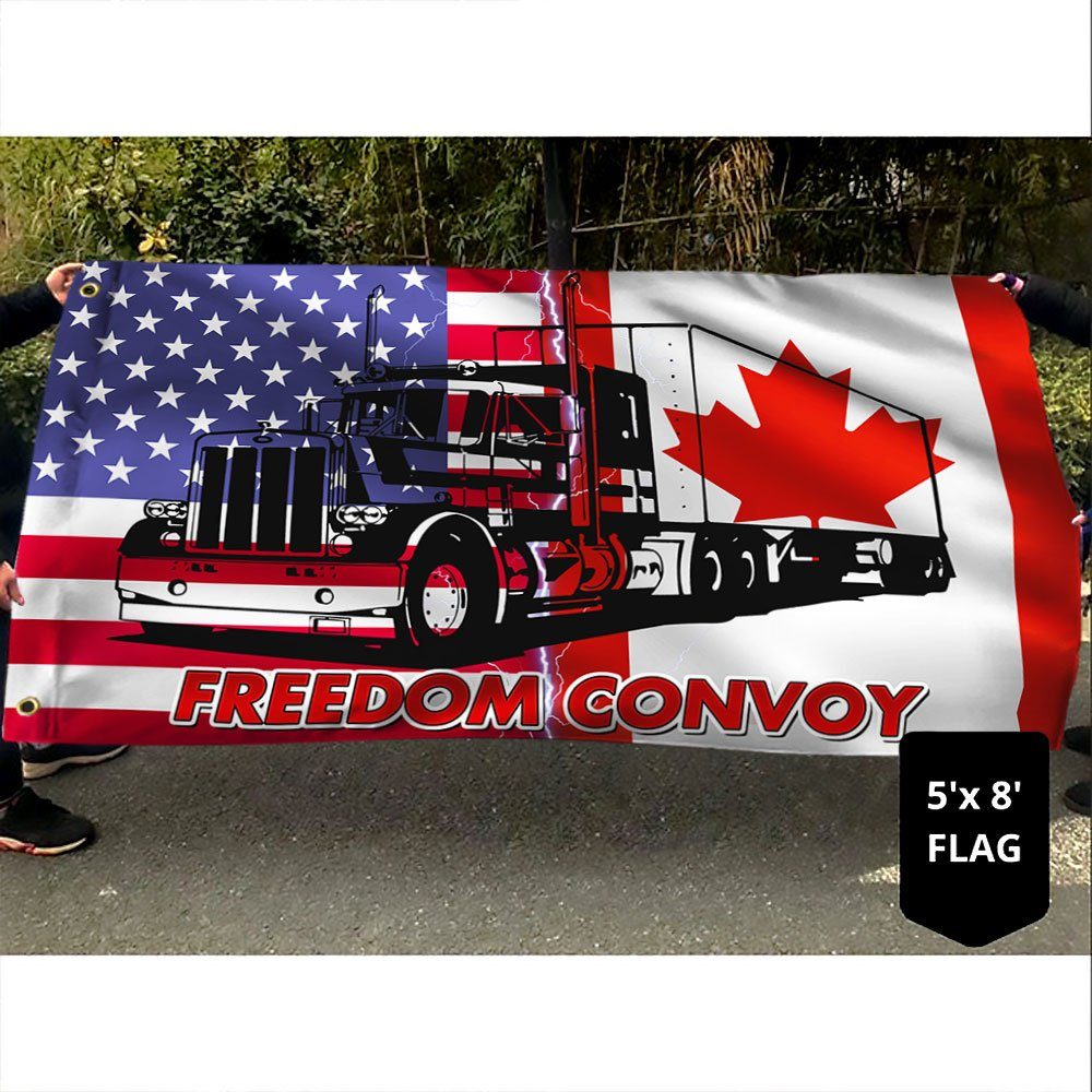 Freedom Convoy 2022 Flag Truckers For Freedom American Canadian Truck All Support For Truckers Grommet Flag TRL1792GF - Image 4