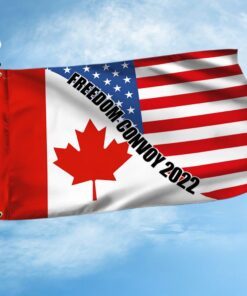 Freedom Convoy 2022 Grommet Flag, Mandate Freedom, Canadian Truckers, Canadian American Flag QNH06GF