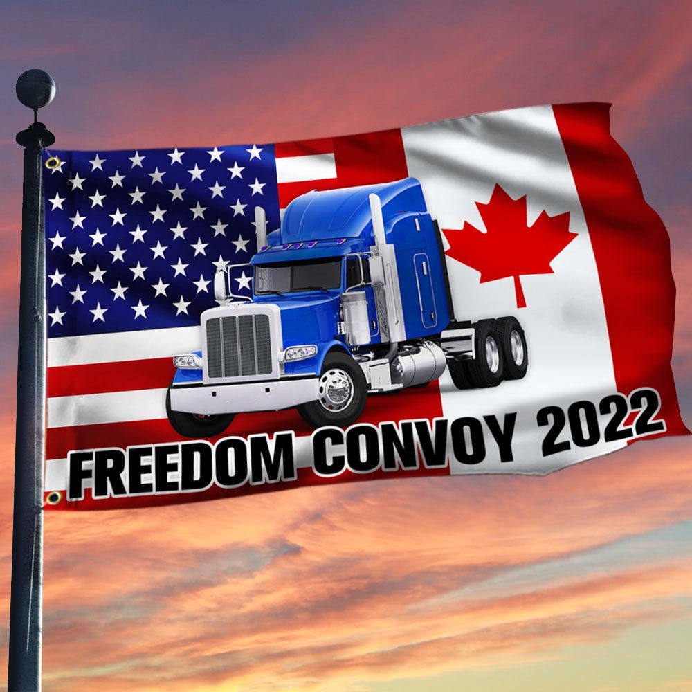 Freedom Convoy 2022 Grommet Flag, Truckers For Freedom, Canadian Trucker, Mandate Freedom, Thank You Truckers, Canadian American Flag QNN703GFv1