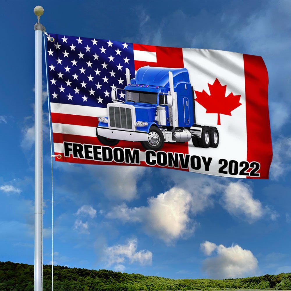 Freedom Convoy 2022 Grommet Flag, Truckers For Freedom, Canadian Trucker, Mandate Freedom, Thank You Truckers, Canadian American Flag QNN703GFv1 - Image 2