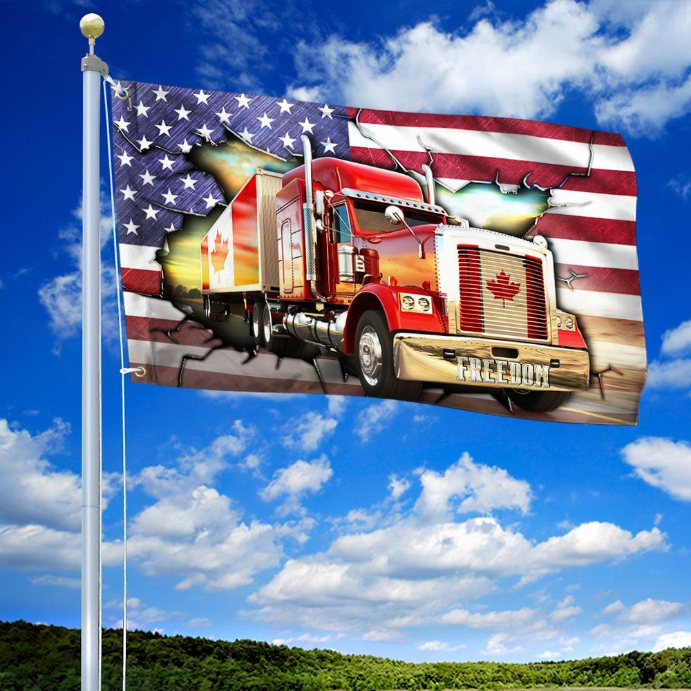 Freedom Convoy America Canada Flag Truckers For Freedom. Mandate Freedom American Canadian Truck Grommet Flag THH3750GFv1 - Image 2