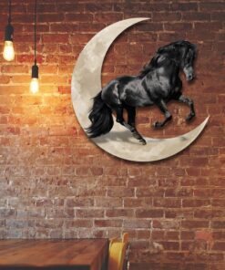 Friesian Horse And Moon Hanging Metal Sign QNK1005MS