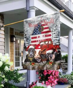 funny cows at christmas. be merry and bright flag 3664