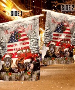 funny cows at christmas. be merry and bright flag 4912