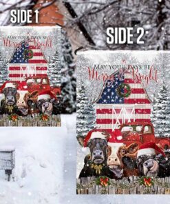 funny cows at christmas. be merry and bright flag 5460