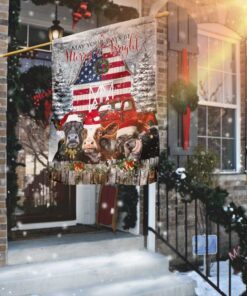 Funny Cows At Christmas. Be Merry And Bright Flag