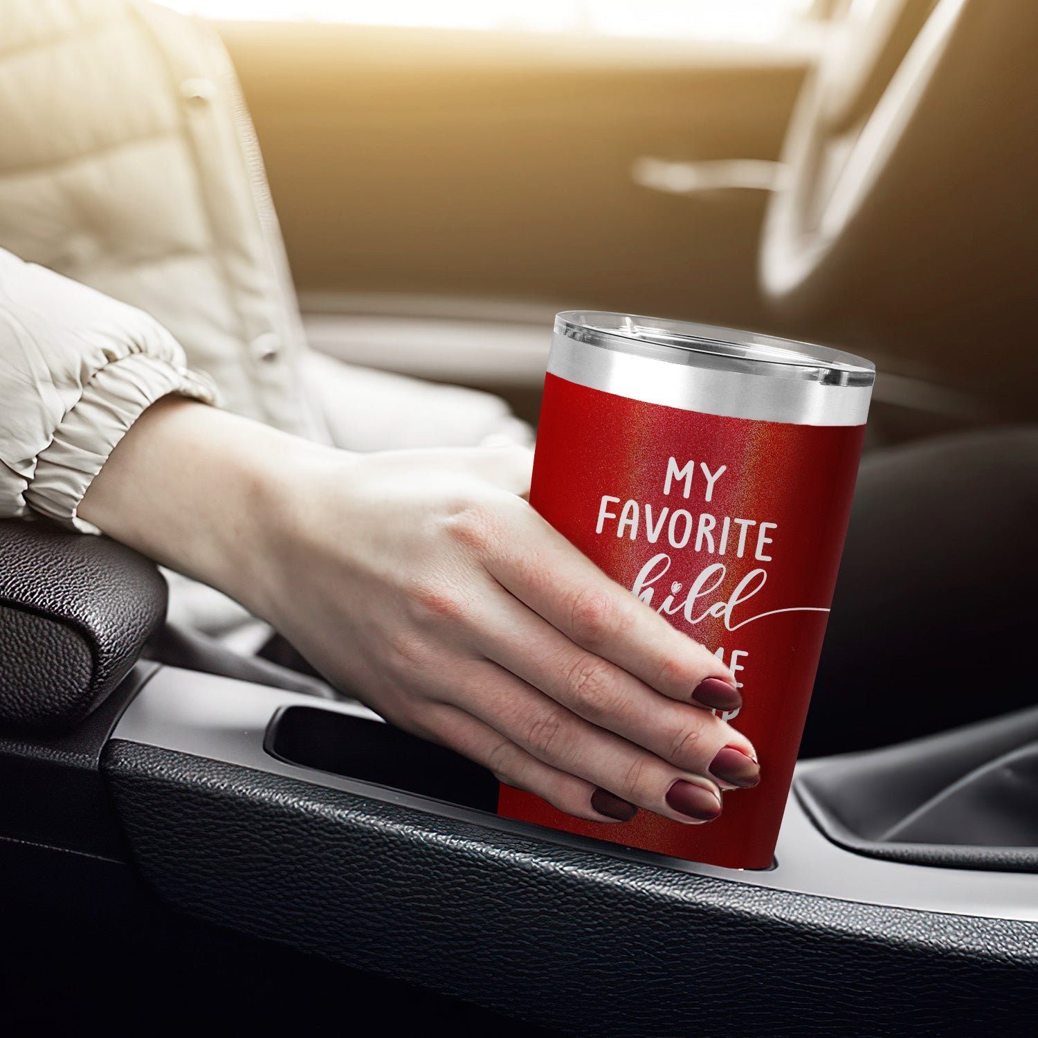 Funny Favorite Child Gave Me This Mom Gifts 20oz Tumbler Red Glitter - Image 4