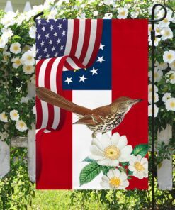 Georgia State Brown Thrasher Bird and Cherokee Rose Flower Flag MLN1141Fv34