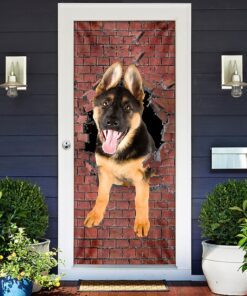 german shepherd broken wall. dog lover door cover 4120
