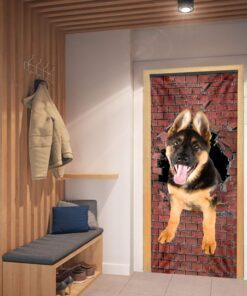 german shepherd broken wall. dog lover door cover 5139