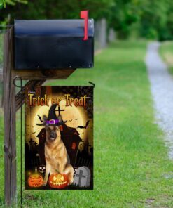 german shepherd halloween.trick or treat flag 2954