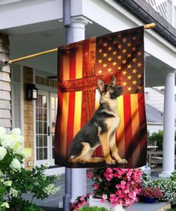 German Shepherd Jesus Cross American US Flag