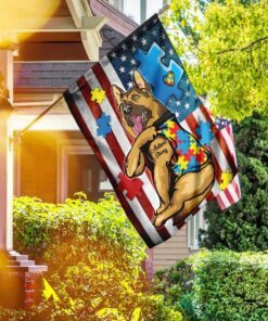 German Shepherd Strong Autism Awareness Flag