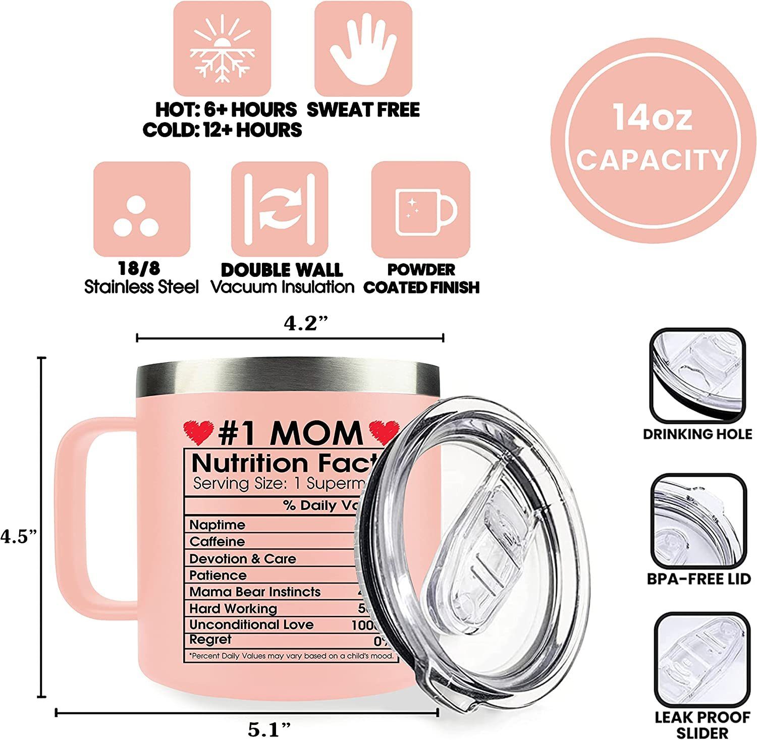 Gifts for Mom from Daughter Son Kids - Mom Gifts on Christmas - Mom Birthday Gifts - Birthday Gifts for Mom - Mom Nutrition Mug Birthday - Novelty Present for Mom - Mother Gifts 14 oz, Light Pink - Image 3