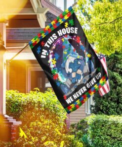 Gnome Autism In This House We Never Give Up Flag