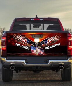 God, Family And Country American Eagle Truck Tailgate Decal Sticker Wrap THH3176TD