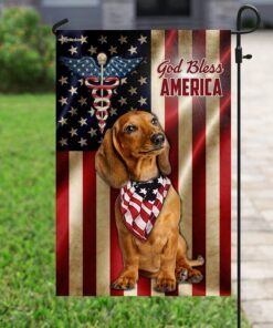 god bless america nurse dachshund flag 1124