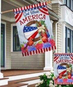 god bless america american wreath cardinal flag mln1409f 8388