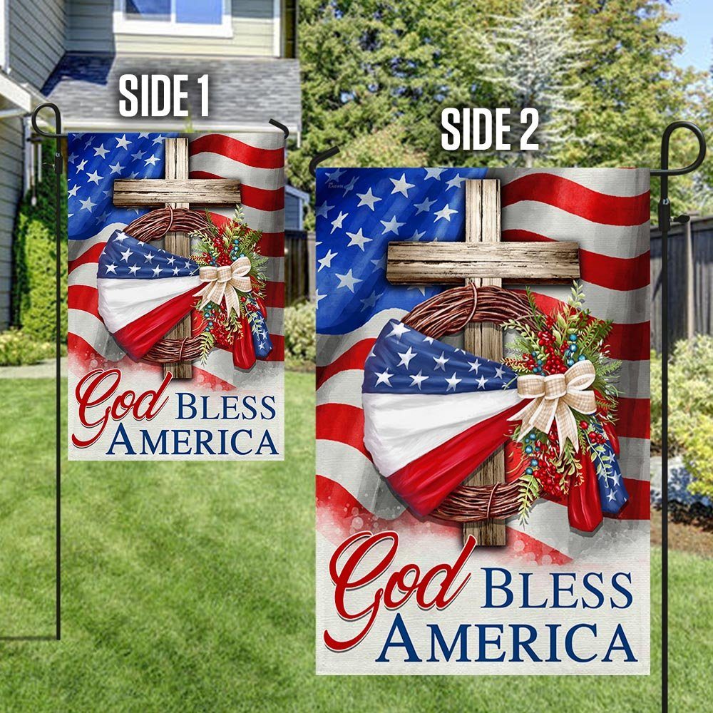 God Bless America American Wreath Patriot Christian Cross Flag MLN1410F - Image 4