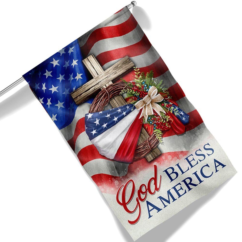 God Bless America American Wreath Patriot Christian Cross Flag MLN1410F - Image 6