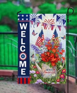 God Bless America Happy 4th July Independence Day Patriot Flowers Flag MLN1341F