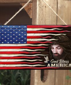 God Bless America Rectangle Wooden Sign MLH1784WD