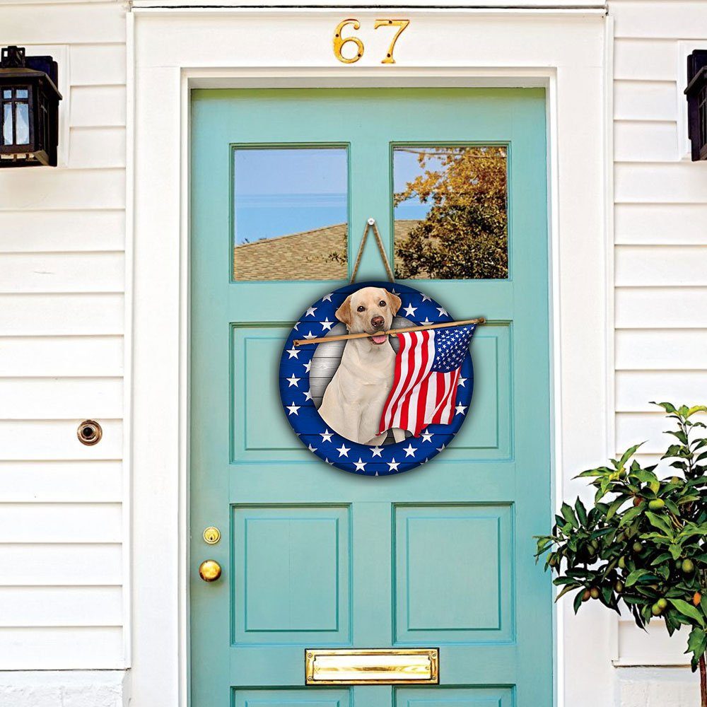 God Bless America Yellow Labrador Retriever Wooden Sign QNK21WD - Image 2
