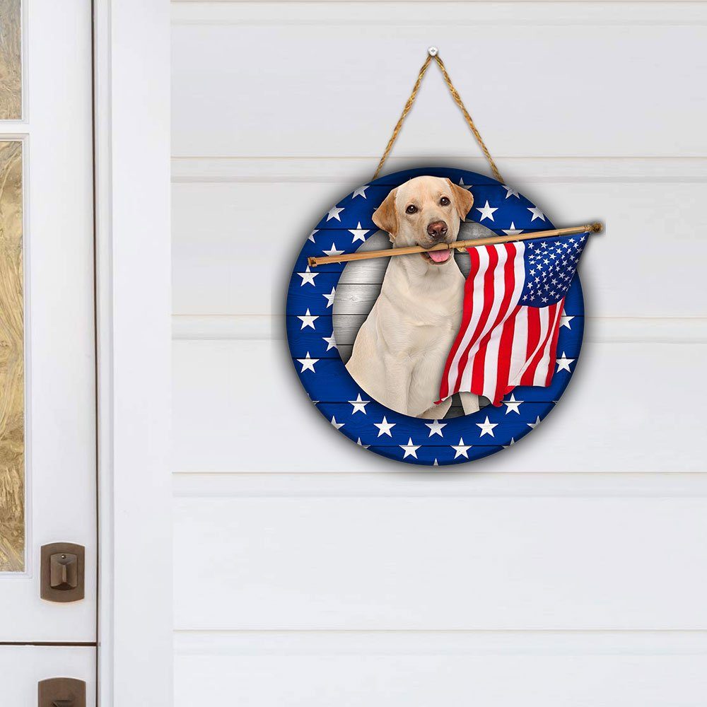 God Bless America Yellow Labrador Retriever Wooden Sign QNK21WD - Image 4
