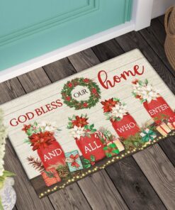 God Bless Our Home And All Who Enter Christmas Doormat TQN619DM