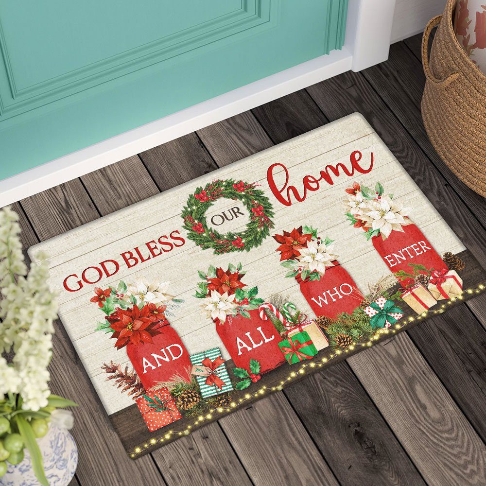 God Bless Our Home And All Who Enter Christmas Doormat TQN619DM