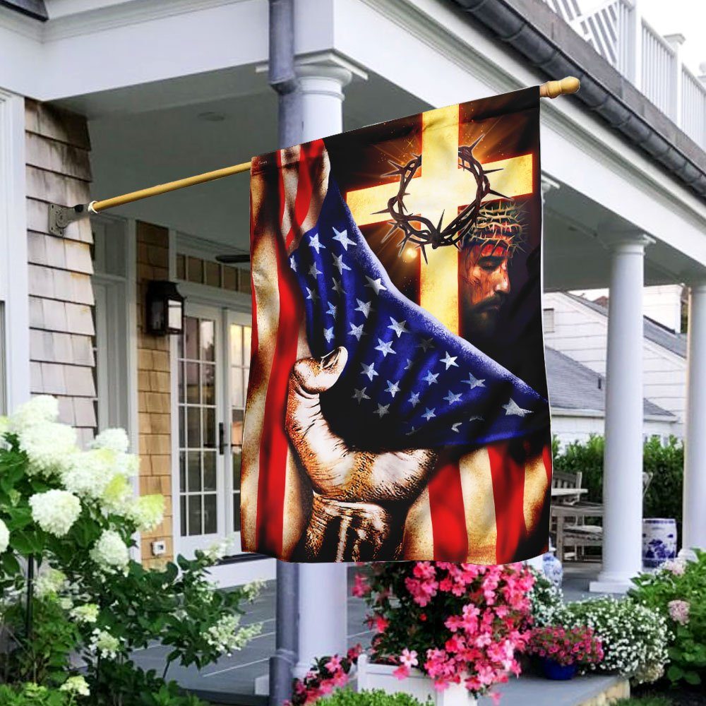 God Jesus Cross American U.S. Flag