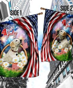 golden retrieve. happy 4th of july flag 2135