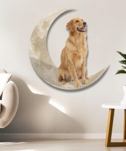 golden retriever dog and moon hanging metal sign qnk879msv20 1914