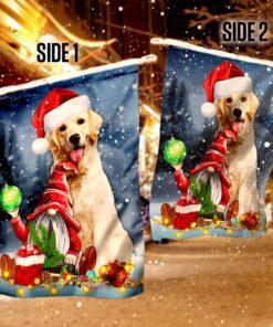 golden retriever gnome christmas flag 6883