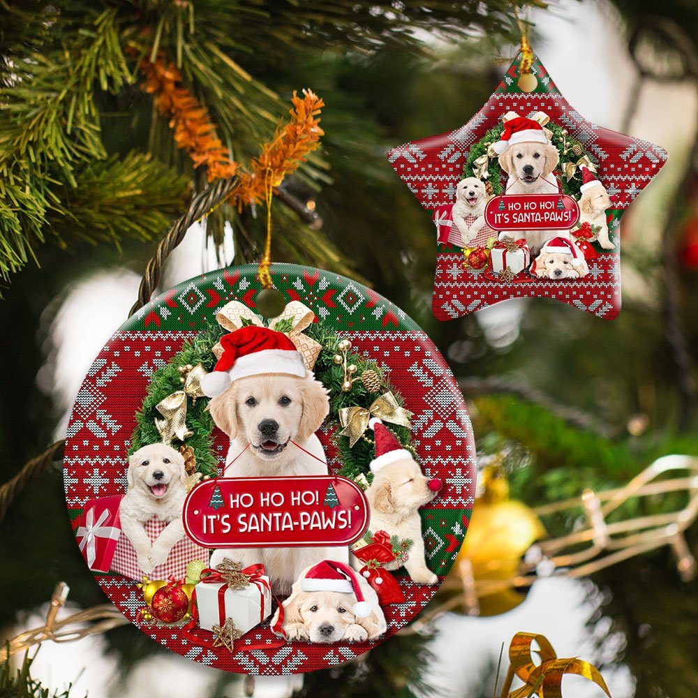 Golden Retriever Ho Ho Ho It's Santa-Paws Ceramic Ornament