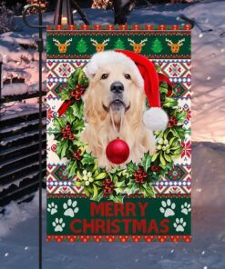 golden retriever merry christmas flag thh3484f 5299